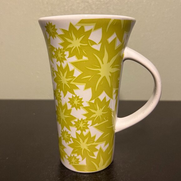 BLUE HARBOR Tall & Tapered Floral Ceramic Mug w/ Two-Tone Green Blossoms - Picture 2 of 13